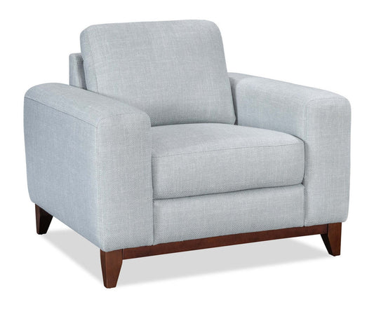 Fauteuil River de 40,1 po en tissu d’apparence lin avec base et pattes en bois - gris