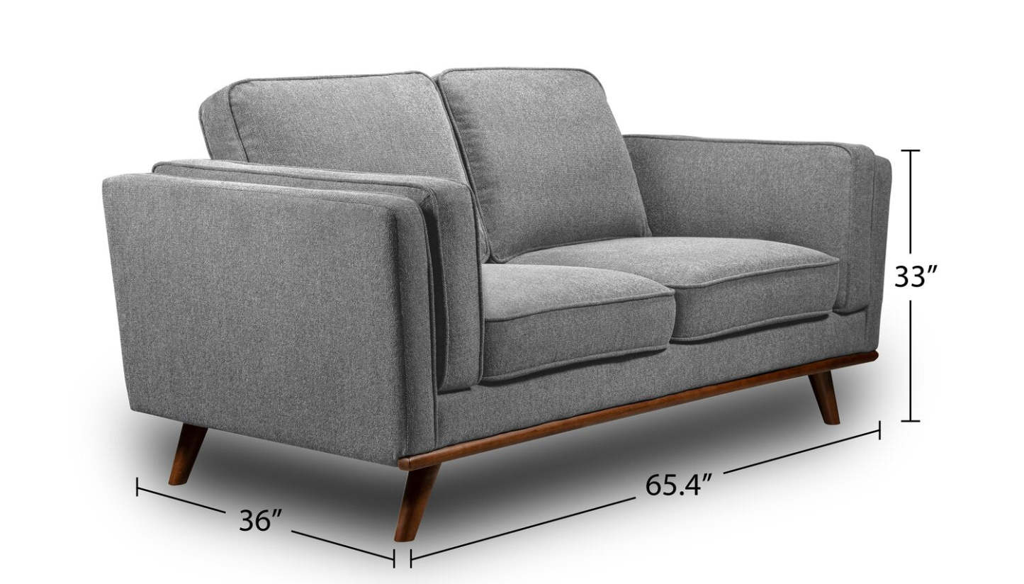 Kort & Co. Causeuse Kassia 65,4 po en tissu d’apparence lin avec base et pattes en bois - grise