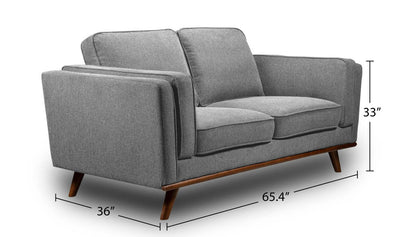 Kort & Co. Causeuse Kassia 65,4 po en tissu d’apparence lin avec base et pattes en bois - grise