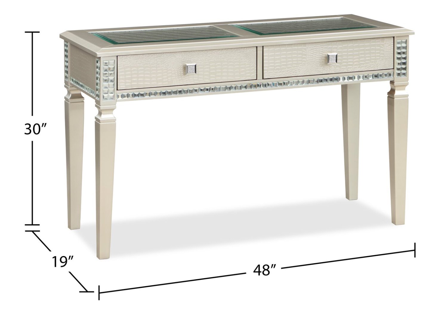 Tyra 48 Glam Sofa Table with Storage - Champagne  |Table de salon somptueuse Tyra de 48 po avec rangement - champagne