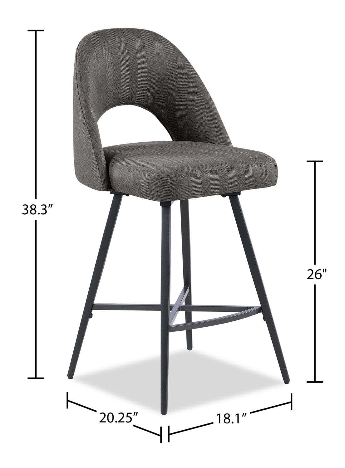Tabouret à hauteur de comptoir Elijah avec siège pivotant, tissu d'apparence lin, métal - Gris | Tabouret Elijah de hauteur comptoir en tissu d'apparence lin et en métal avec siège pivotant - gris