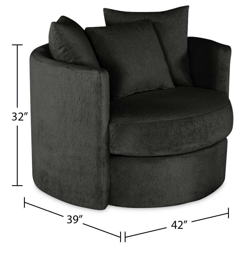 Fauteuil d’appoint pivotant Cuddler Midi de 42 po fabriqué au Canada en tissu de chenille - gris Plush Thunder
