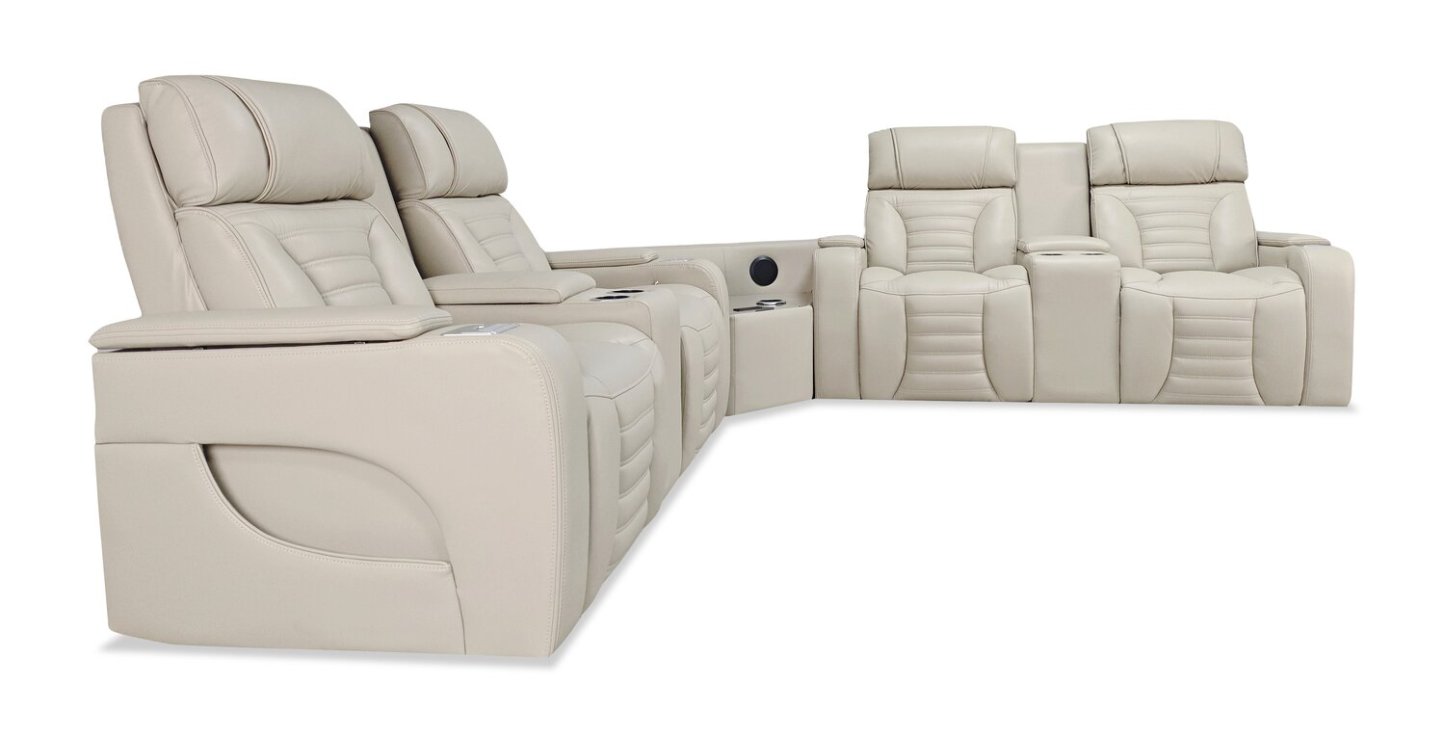 Canapé sectionnel à inclinaison électrique Zen 3 pièces en similicuir avec massage et 2 consoles avec réfrigérateur - abricot