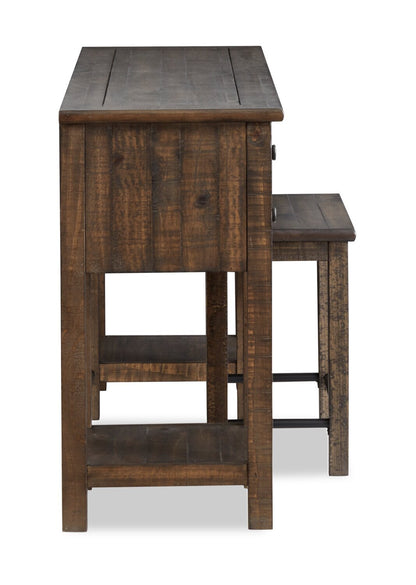 Edwin 64” Country Pine Sofa Table with Storage and Stool - Homestead Brown | Table de salon Edwin de 64 po en pin champêtre avec rangement et tabouret - brun champêtre