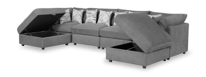 Scott Living Evolve Modular 6-Piece Linen-Look Fabric Sectional with Feather Down Cushions - Charcoal Grey | Canapé sectionnel modulaire Evolve de Scott Living 6 pièces en tissu d’apparence lin avec coussins en duvet et plumes - gris anthracite