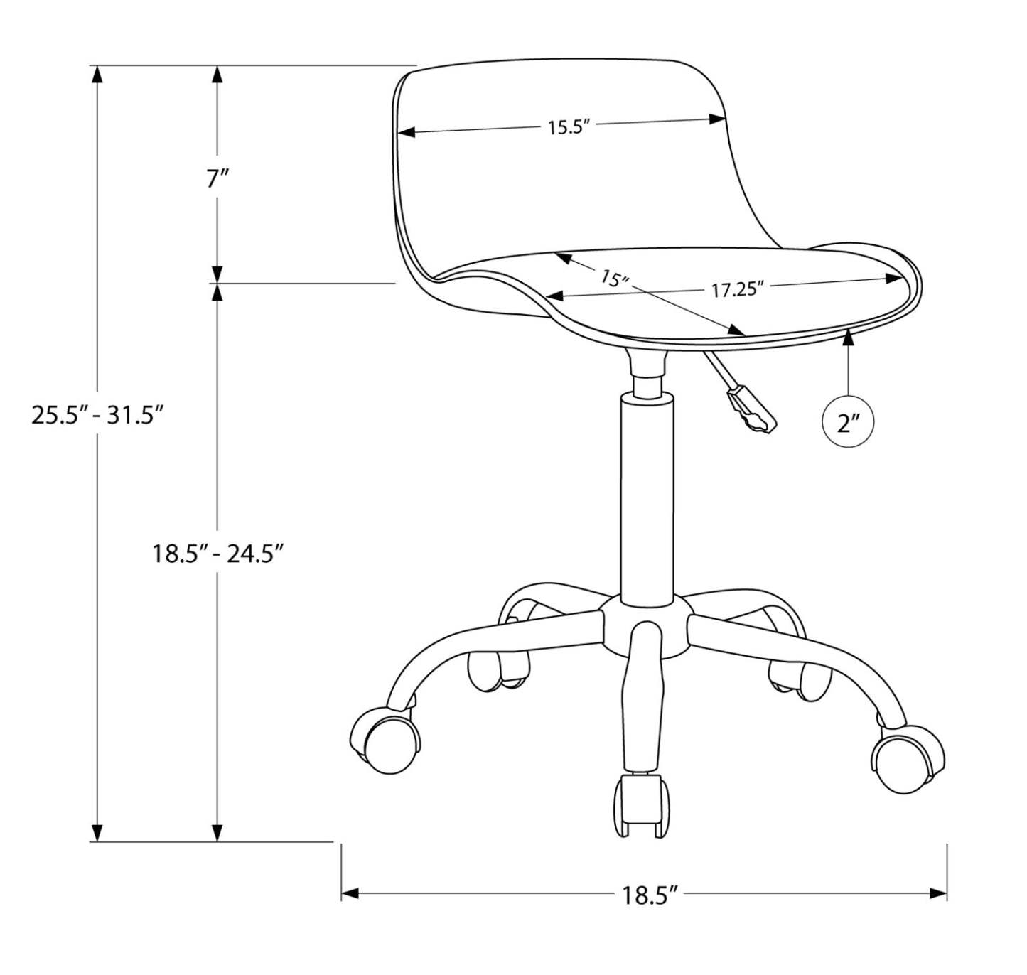 Chaise de bureau compacte Letty 18,5 avec dossier bas - Blanc|Chaise de bureau compacte Letty de 18,5 po avec dossier bas - blanche