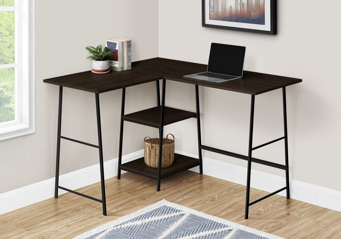Evlin 42 L-Shaped Office Desk with Shelves - Espresso|Bureau en forme de L Evlin de 42 po à tablettes - espresso