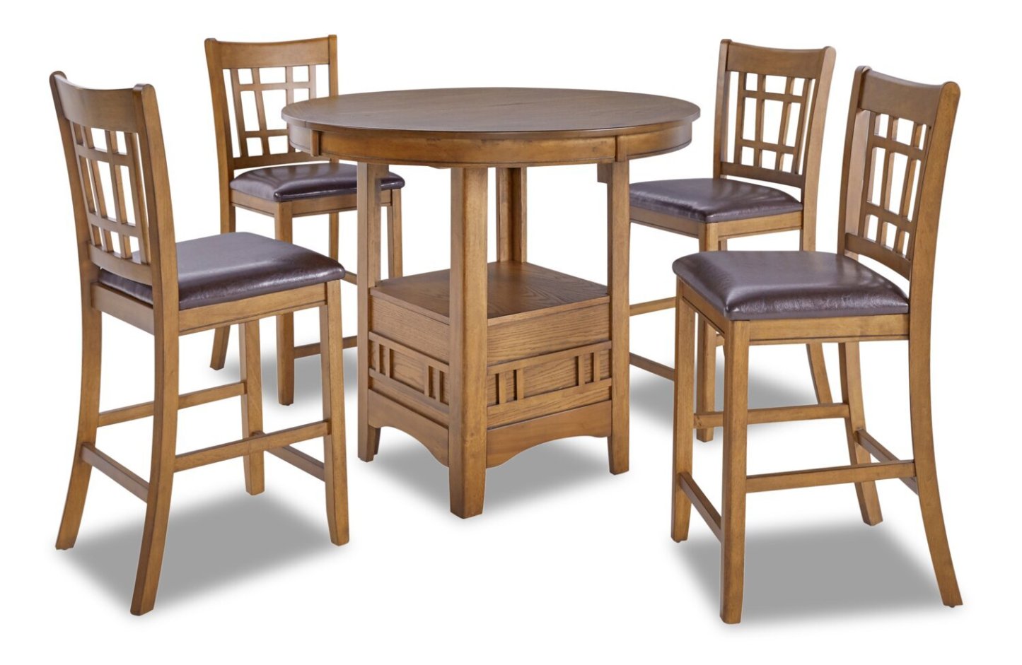 Dena 5pc Counter-Height Dining Set with Table & 4 Chairs, 42-60W Extension, Round  - Oak Brown | Ensemble de salle à manger Dena 5 pièces de hauteur comptoir avec table ronde, rallonge de 42 po à 60 po (L) et 4 chaises - chêne brun