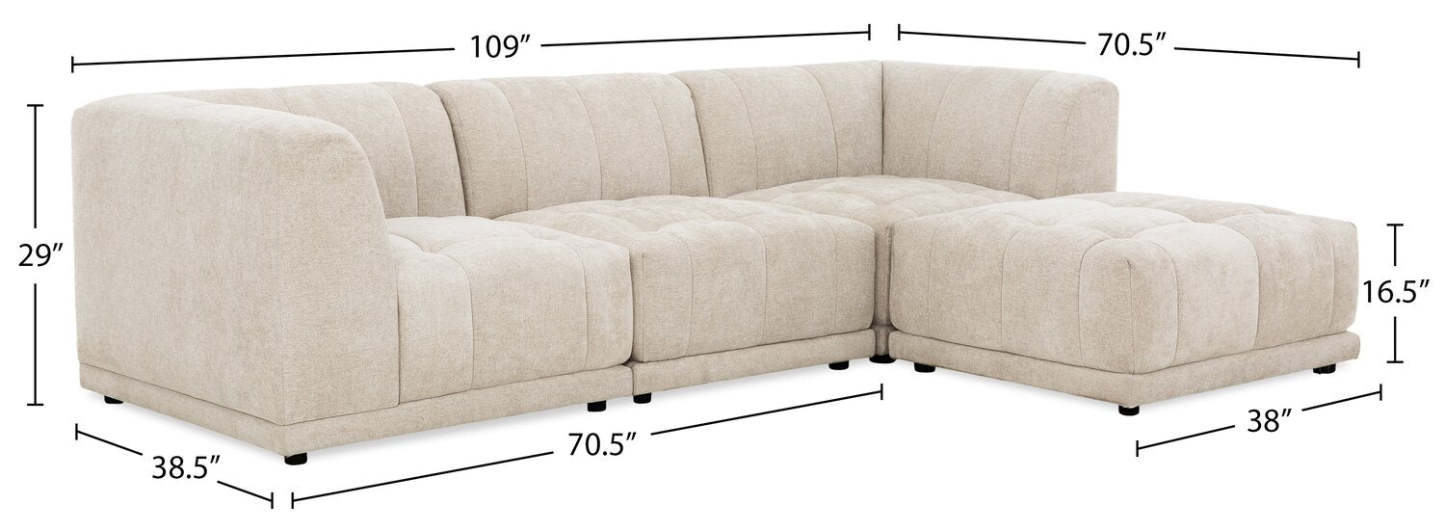 Sofa sectionnel modulaire Oaklyn Kort & Co. 4 pièces en tissu avec pouf et coussins de siège capitonnés - beige