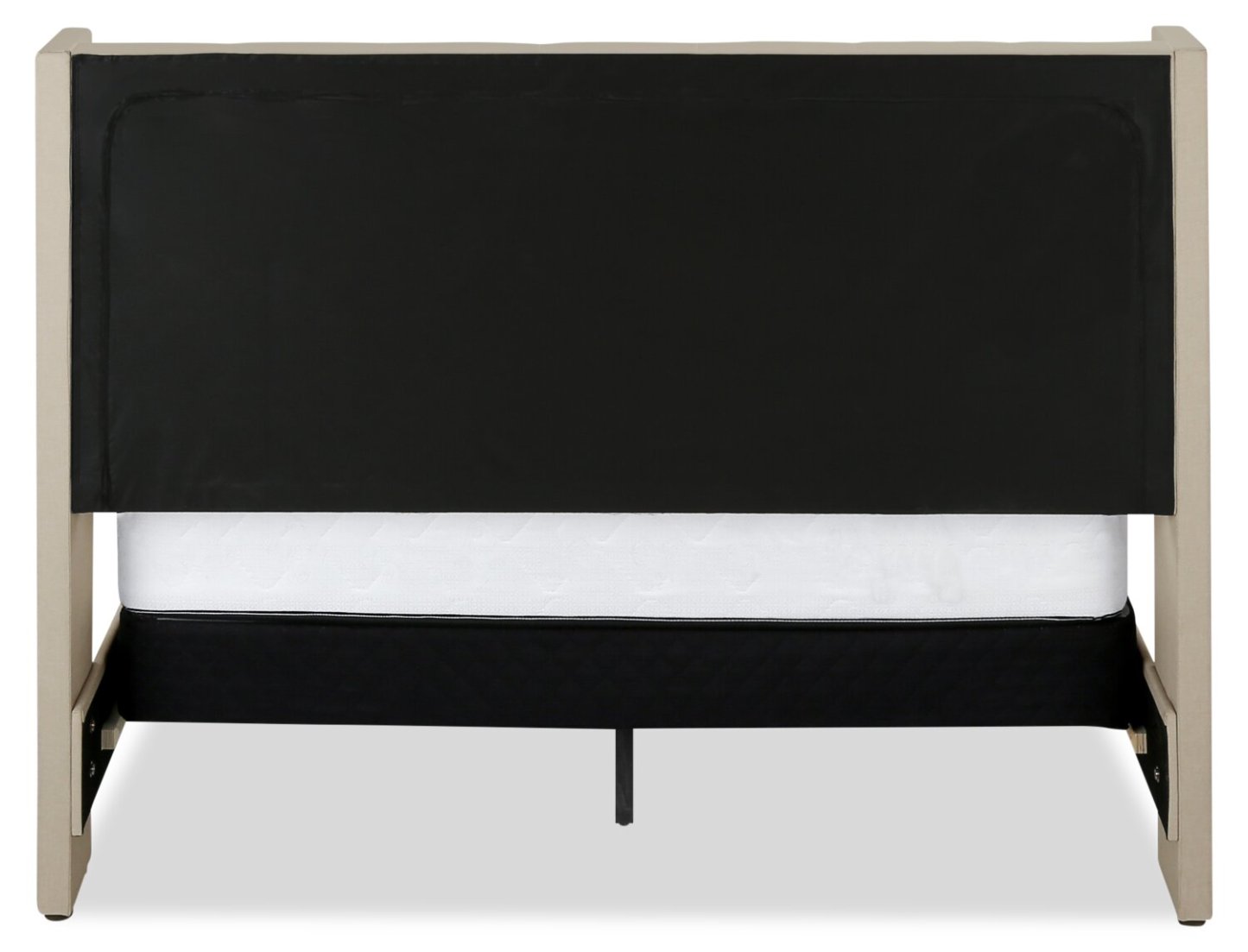 Lit rembourré Zara en tissu d'apparence lin beige - Capitonné à boutons - Taille Queen | Lit rembourré Zara en tissu d'apparence lin beige avec capitonnage à boutons - format grand lit