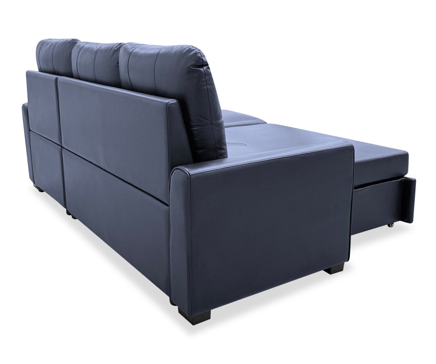 Sofa-lit sectionnel de droite Carter 2 pièces en tissu d’apparence cuir avec fauteuil long de rangement - noir