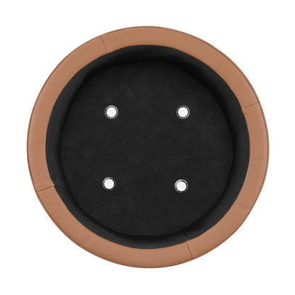 Manitoba 18 Round Storage Ottoman - Brown Faux Leather|Pouf de rangement rond Manitoba de 18 po - similicuir brun
