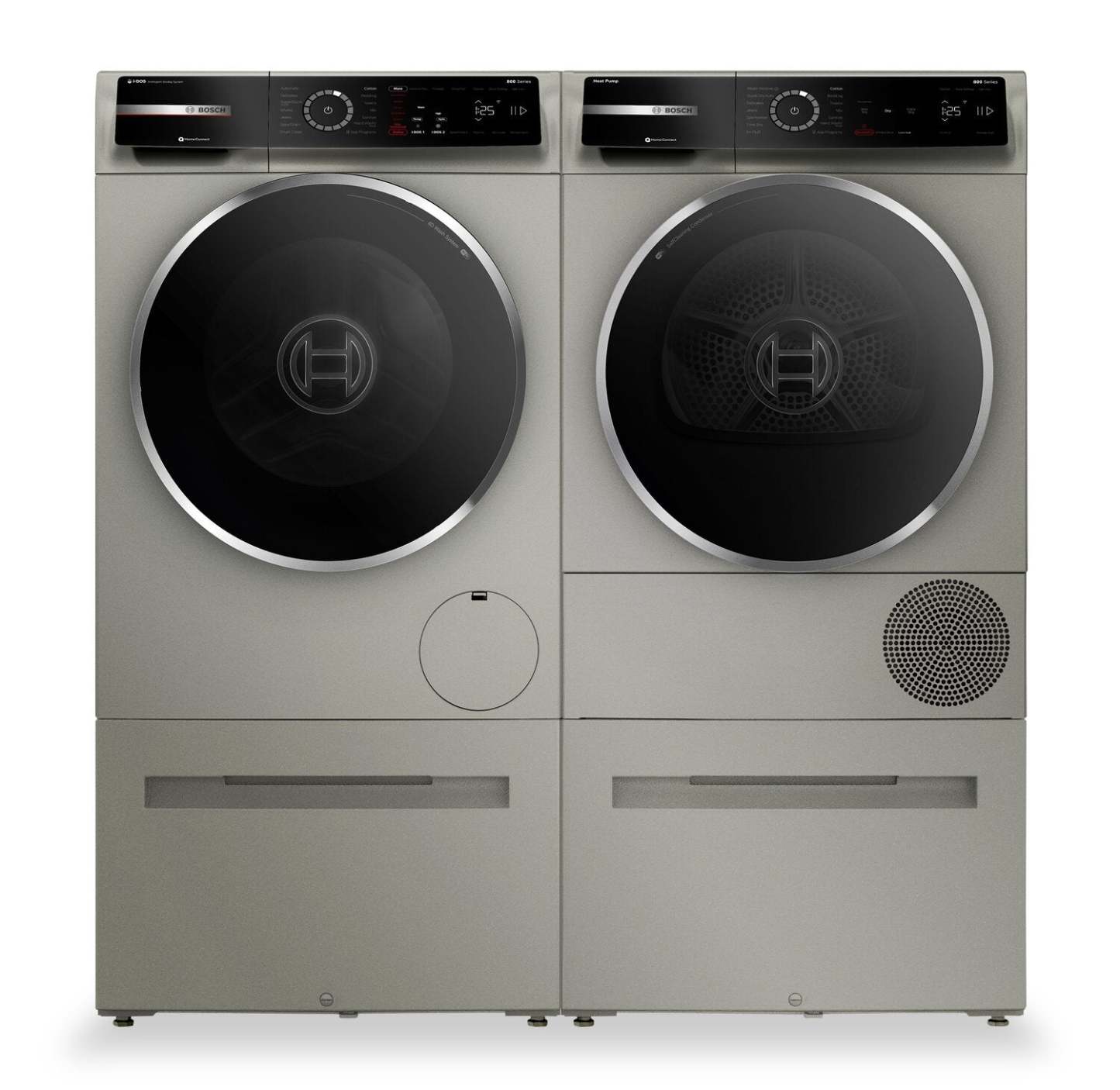 Bosch 800 Series 2,4 pi³ Laveuse à chargement frontal et 4 pi³ Sécheuse avec pompe à chaleur | Laveuse à chargement frontal de 2,4 pi³ et sécheuse avec pompe à chaleur de 4 pi³ de série 800 de Bosch | BOFL2400