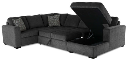 Made in Canada Legend 4-Piece Right-Facing Chenille Fabric Sleeper Sectional with Storage Chaise - Pepper Grey | Canapé-lit sectionnel de droite Legend 4 pièces fabriqué au Canada en tissu de chenille avec chaise longue de rangement - gris poivre
