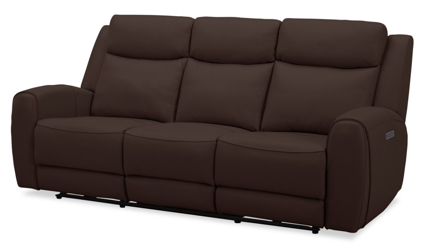 Sofa à inclinaison électrique Reign de 87 po en cuir véritable de qualité supérieure avec ports USB - brun chocolat Silverado