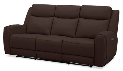 Sofa à inclinaison électrique Reign de 87 po en cuir véritable de qualité supérieure avec ports USB - brun chocolat Silverado
