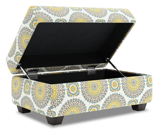 Fabriqué au Canada Pouf de rangement personnalisable The Trunk 39 en tissu - Jade multicolore | Pouf de rangement The Trunk de Sofa Lab de 39 po fabriqué au Canada en tissu - Jade multicolore | TRUN1140