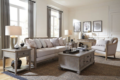 Table de bout traditionnelle Lancaster de 18 po avec rangement - grise et pin bronze