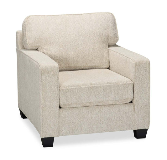 Made in Canada Lennox 35 Chenille Fabric Chair with Reversible Cushions and Track Arms - Taupe | Fauteuil Lennox de 35 po fabriqué au Canada en tissu de chenille avec coussins réversibles et accoudoirs rectilignes - taupe