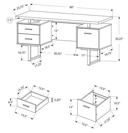 Bureau réversible Teagan 60 à 3 tiroirs - Noyer clair|Bureau réversible Teagan de 60 po à 3 tiroirs - noyer clair