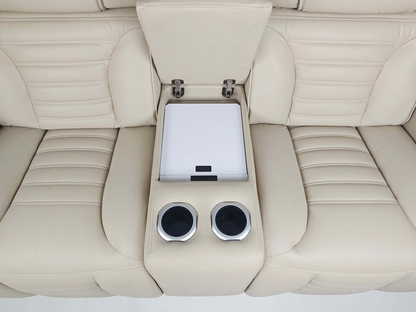 Canapé sectionnel à inclinaison électrique Zen 3 pièces en similicuir avec massage et 2 consoles avec réfrigérateur - abricot