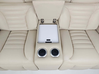 Canapé sectionnel à inclinaison électrique Zen 3 pièces en similicuir avec massage et 2 consoles avec réfrigérateur - abricot