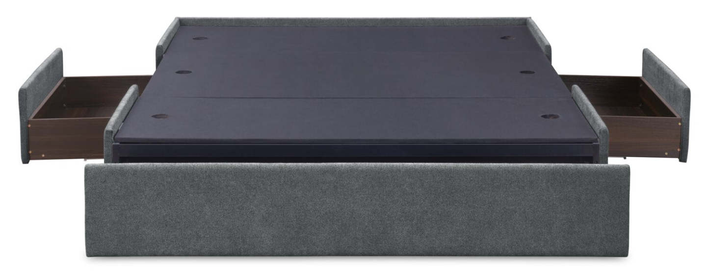 Lit de rangement Amos rembourré en tissu anthracite avec tête de lit capitonnée et 3 tiroirs intégrés - format très grand lit