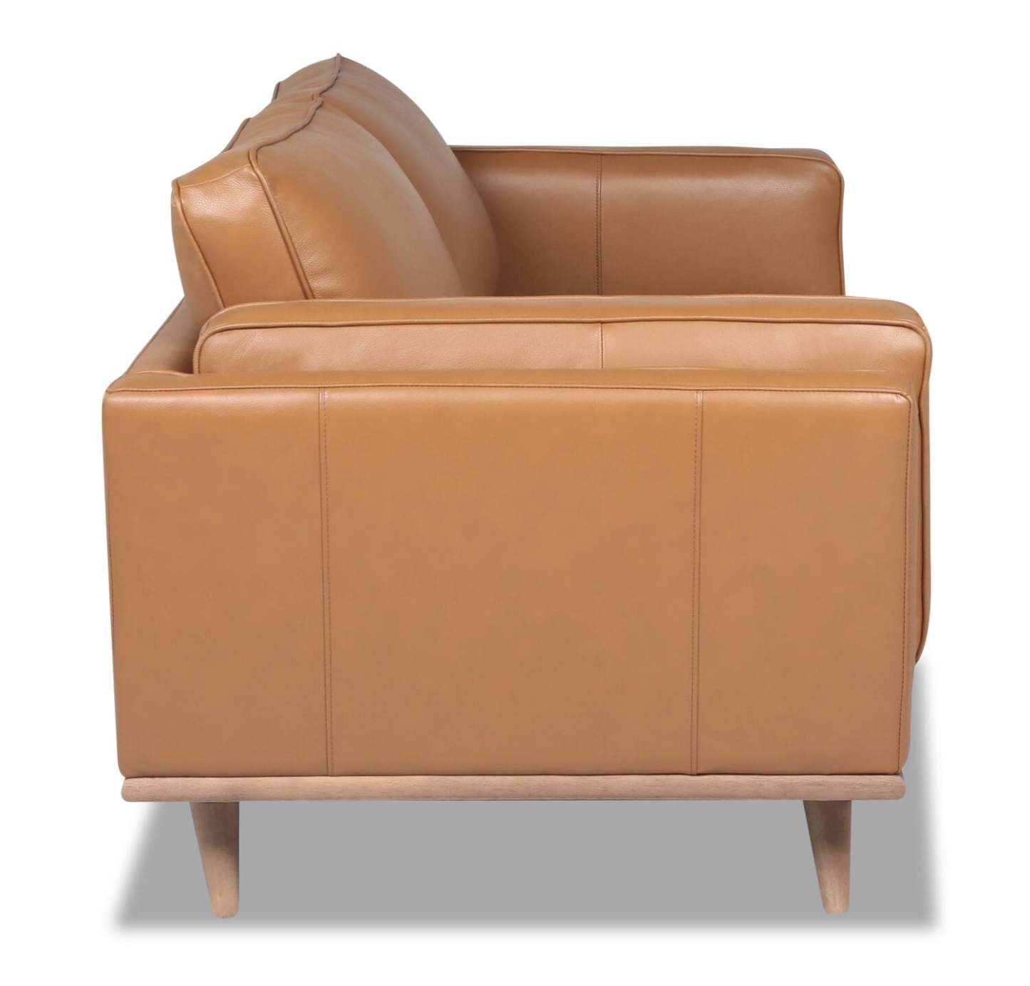 Vivia 63 Causeuse en cuir véritable avec coussins de siège amovibles et pattes en bois - brun caramel