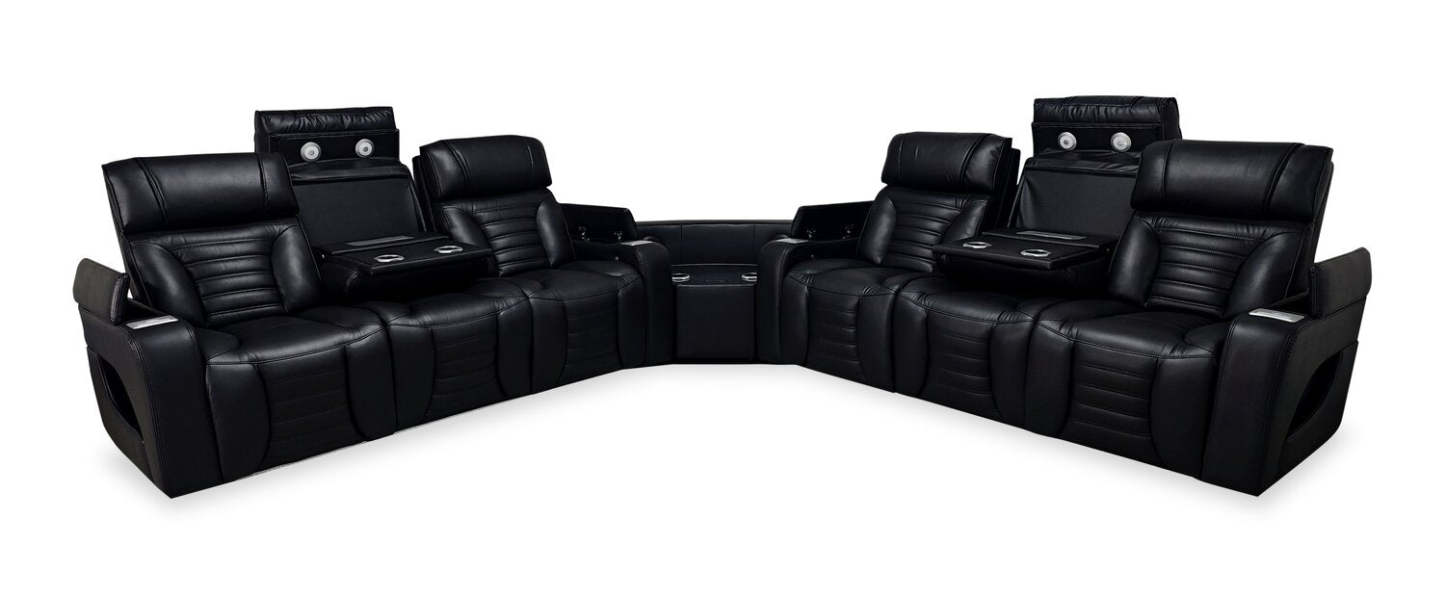 Sofa sectionnel à inclinaison électrique Zen 3 pièces en similicuir avec massage et 2 consoles rabattables - noir
