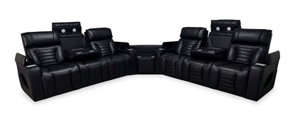 Sofa sectionnel à inclinaison électrique Zen 3 pièces en similicuir avec massage et 2 consoles rabattables - noir