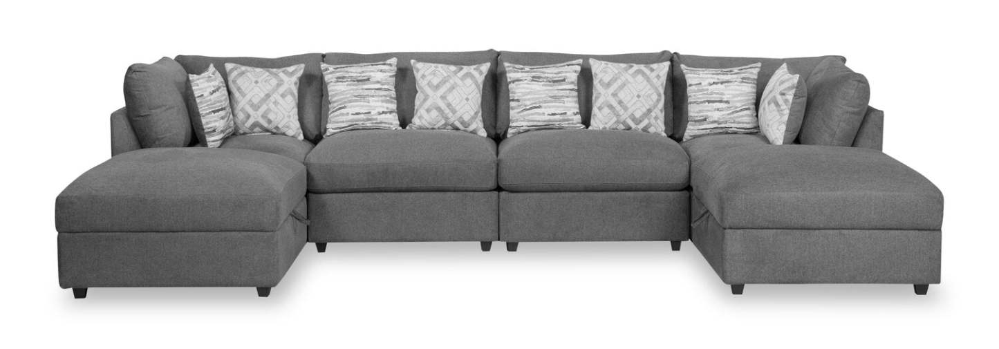 Scott Living Evolve Modular 6-Piece Linen-Look Fabric Sectional with Feather Down Cushions - Charcoal Grey | Canapé sectionnel modulaire Evolve de Scott Living 6 pièces en tissu d’apparence lin avec coussins en duvet et plumes - gris anthracite