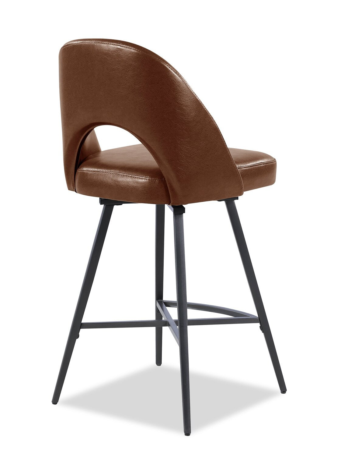 Tabouret à hauteur de comptoir Elijah avec siège pivotant, tissu en cuir végétalien, métal - Marron | Tabouret Elijah de hauteur comptoir en tissu de cuir végétalien et métal avec siège pivotant - brun