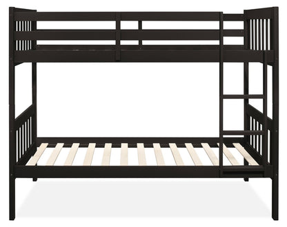 Lit superposé Miko avec échelle et garde-corps pour enfants, expresso - Twin/Twin | Lits superposés Miko pour enfants avec échelle et garde-corps, espresso - simple et simple