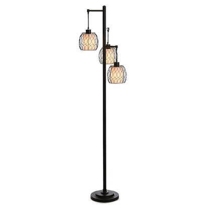 Delano 71.5 Antiqued-Bronze with Black Wire Shade Table Lamp |Lampe à pied Delano de 71,5 po bronze antique et noire avec abat-jour grillé