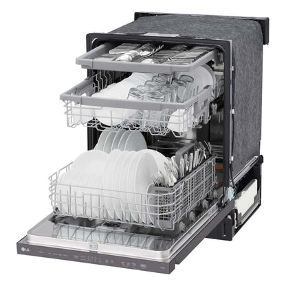 Lave-vaisselle intelligent encastré LG à 24 po et 46 dBA avec commandes sur le dessus et QuadWash®Pro - Résistant aux taches en acier inoxydable noir…