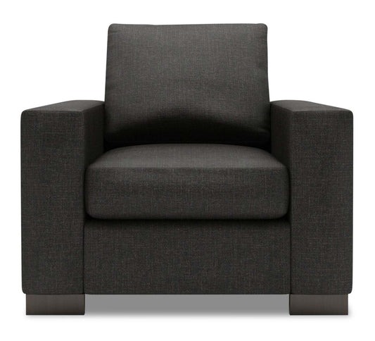 Fauteuil Track de Sofa Lab personnalisable de 38 po fabriqué au Canada en tissu d'apparence lin avec accoudoirs rectilignes - gris Luna Kohl | TR302691