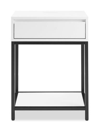 Table de nuit Akio à 1 tiroir avec rangement relevable, 18 L x 25,75 H - Blanc/Noir | Table de nuit Akio de 18 po (l) x 25,75 po (H) à 1 tiroir avec dessus relevable et rangement - blanche et noire