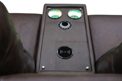 Vibe 76 Genuine Leather Massage Power Reclining Loveseat with Immersive Audio and Power Headrests - Brown | Causeuse de massage à inclinaison électrique Vibe de 76 po en cuir véritable avec son immersif et appuie-têtes électriques - brune