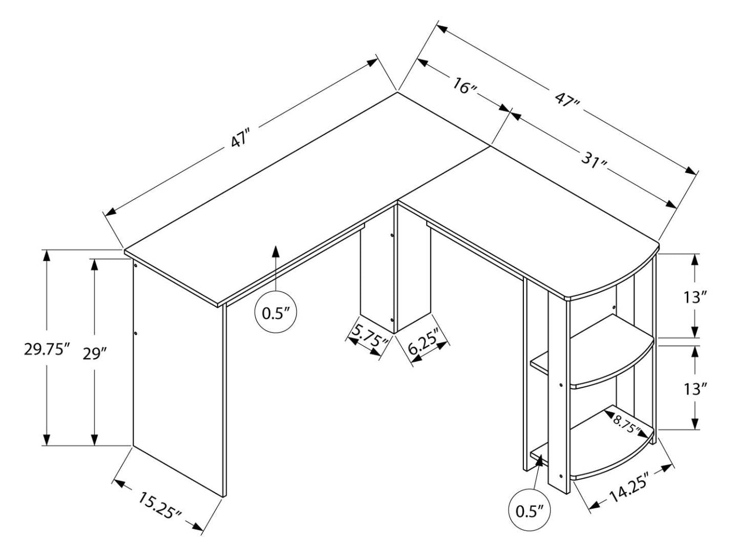 Bureau en forme de L Eason 47 avec étagère - Gris|Bureau en forme de L Eason de 47 po avec tablette - gris