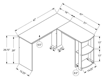 Bureau en forme de L Eason 47 avec étagère - Gris|Bureau en forme de L Eason de 47 po avec tablette - gris