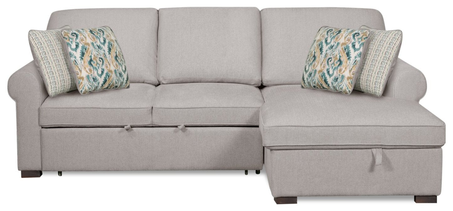 Scott Living Haven 2-Piece Right-Facing Chenille Fabric Sleeper Sectional with Storage Chaise - Grey | Canapé-lit sectionnel de droite Haven de Scott Living 2 pièces en tissu de chenille avec chaise longue de rangement - gris