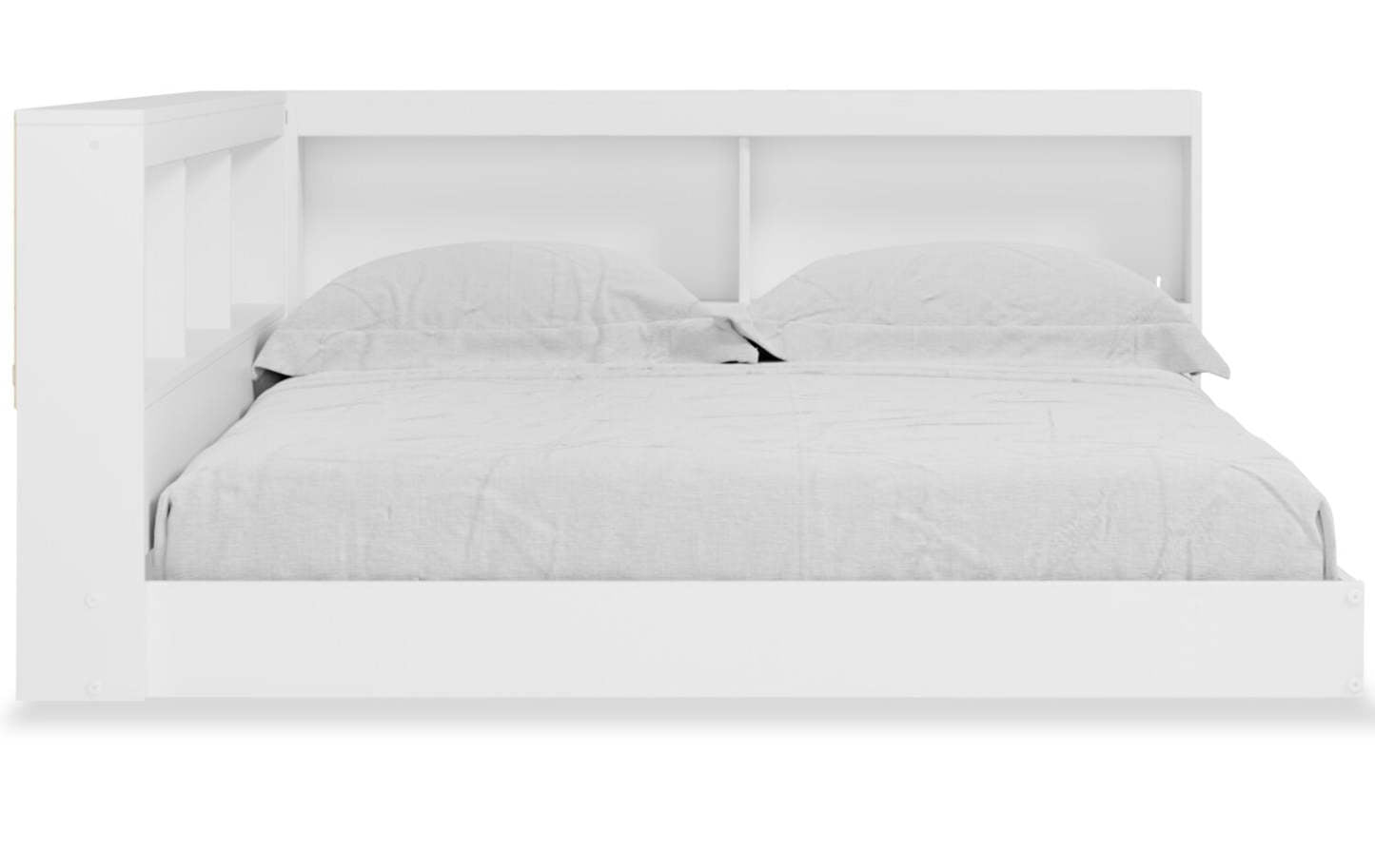 Lit bibliothèque plateforme Wolf pour enfants, blanc - Pleine grandeur | Lit plateforme bibliothèque Wolf pour enfants, blanc - format lit double