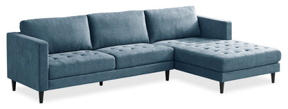 Canapé sectionnel de droite Metro 2 pièces en tissu avec fauteuil long et coussins de siège capitonnés - bleu denim