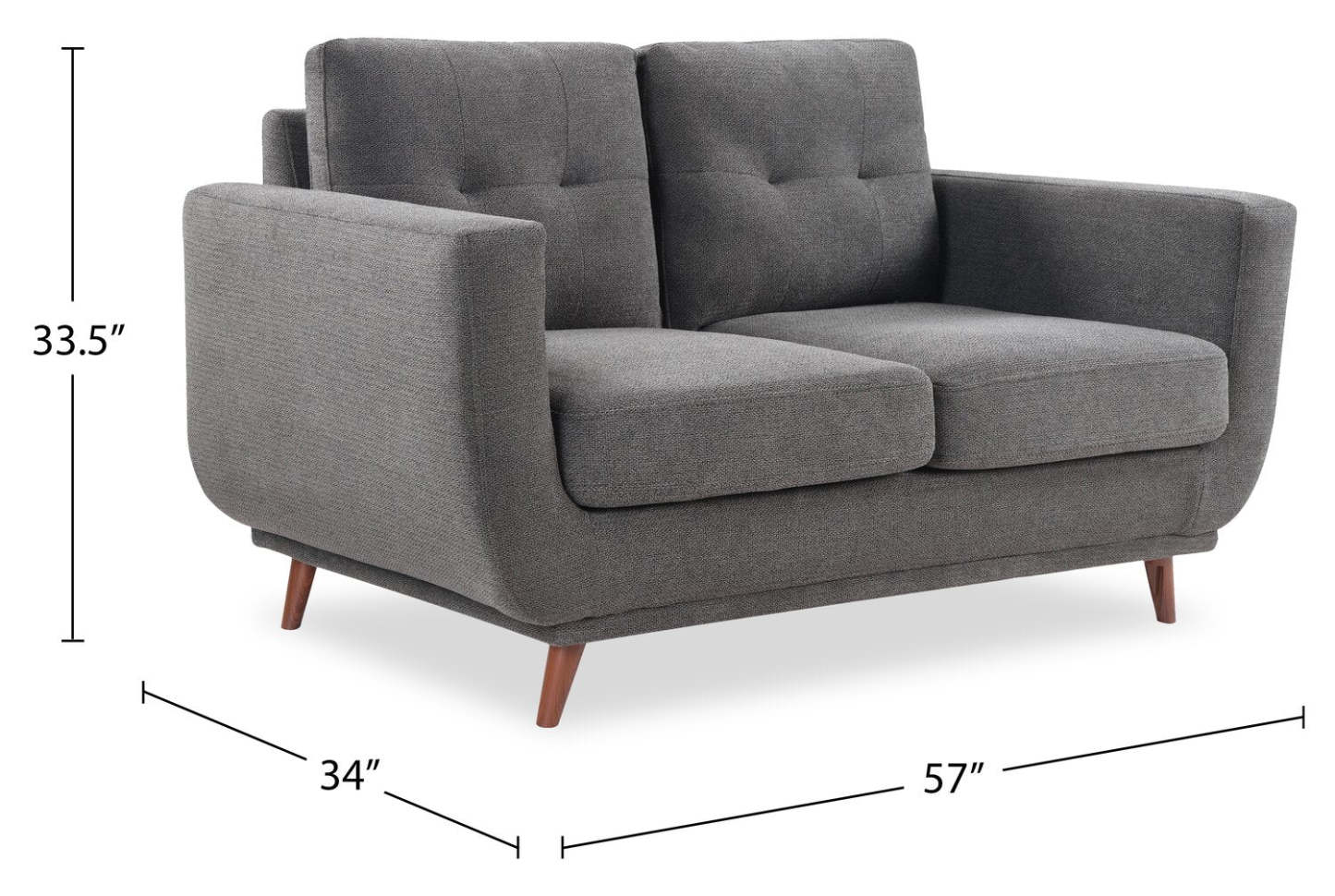 Causeuse en tissu Cosmo 57 avec coussins de dossier capitonnés - Charbon | Causeuse Cosmo de 57 po en tissu avec coussins de dossier capitonnés - anthracite