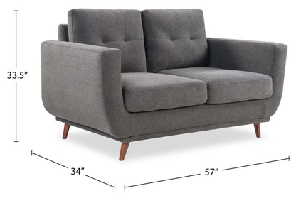 Causeuse en tissu Cosmo 57 avec coussins de dossier capitonnés - Charbon | Causeuse Cosmo de 57 po en tissu avec coussins de dossier capitonnés - anthracite