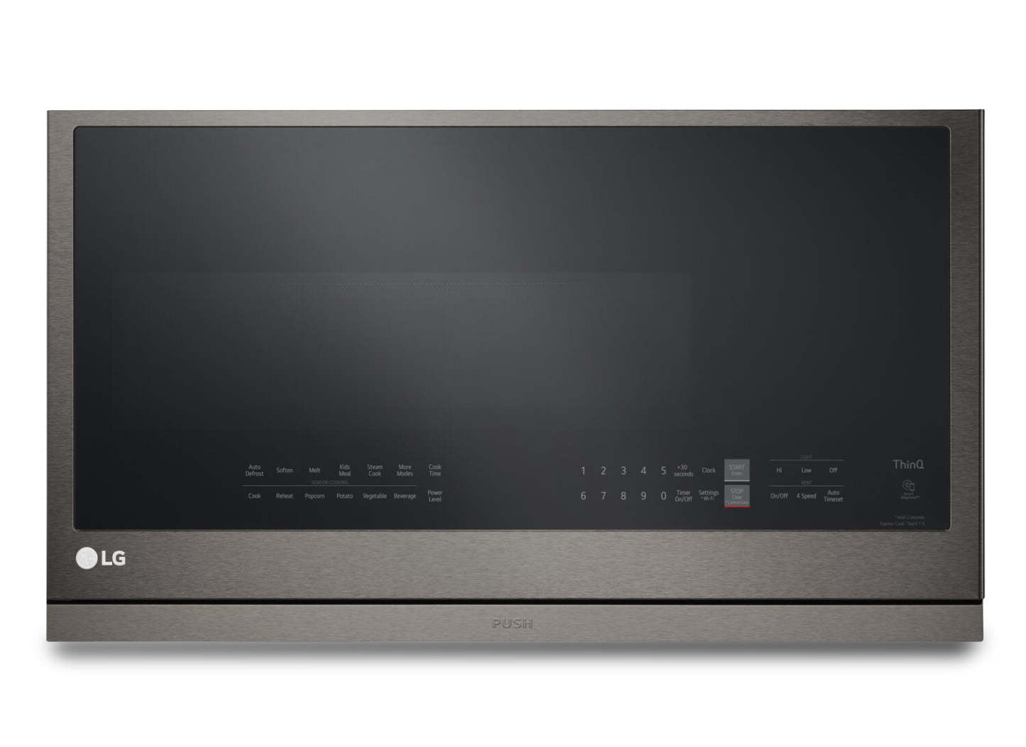 LG 2,1 Cu. Fort. Micro-ondes à grande portée avec ExtendaVent™ et cuisson par capteur - Acier noir anti-taches… | Quatre à micro-ondes à hotte intégrée LG de 2,1 pi³ avec ExtendaVentMC et cuisson par capteur - acier …