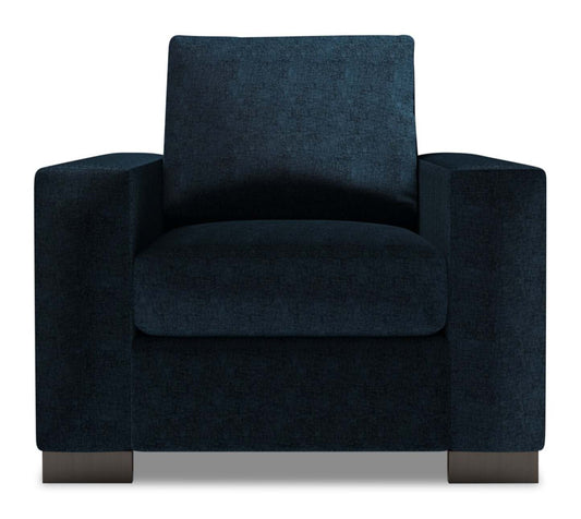 Fauteuil Track de Sofa Lab personnalisable de 38 po fabriqué au Canada en tissu de chenille avec accoudoirs rectilignes - bleu Luxury Indigo | TR303193
