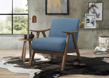 Fauteuil d'appoint Kyra 28,5 en tissu d'apparence lin avec accoudoirs courbés et structure en bois - Bleu | Fauteuil d'appoint Kyra de 28,5 po en tissu d'apparence lin avec accoudoirs courbés et armature en bois - bleu