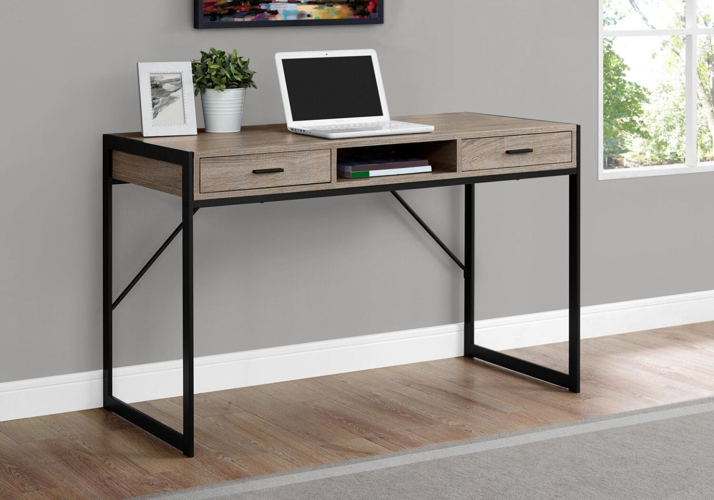 Bureau Xavier 48 avec 2 tiroirs et compartiment - Taupe|Bureau Xavier de 48 po à 2 tiroirs et compartiment - taupe