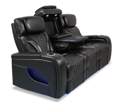 Sofa de massage à inclinaison électrique Elite de 86 po en cuir véritable avec appuie-têtes électriques et accoudoirs de rangement - noir